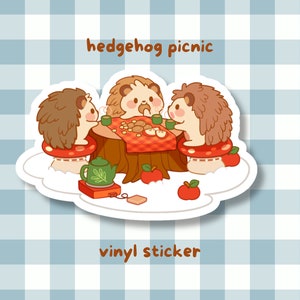 Igel Picknick Vinyl Die Cut Aufkleber - Cottagecore Laptop Aufkleber - Wasserflasche Aufkleber