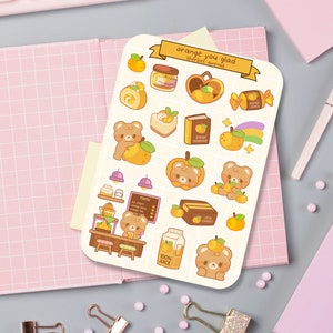 Süßer Aufkleber Bogen - Kawaii Sticker Pack - Mini Essen Aufkleber - Handgezeichneter Oranger Bär