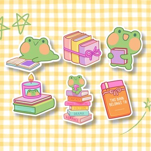 Frosch Sticker Pack - Tier Vinyl Aufkleber - Kawaii Bücher Die Cut Sticker - Journal Planner Ästhetik - Gemütliches mattes Papier - Wasserfest
