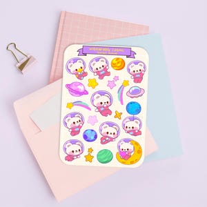 Süßer Aufkleber Bogen - Kawaii Sticker Pack - Mini Essen Aufkleber - Handgezeichneter Space Bär