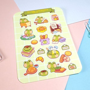 Folha de adesivos de patisserie Froggy - Decalques de papel fosco de animal fofo - Adesivos de corte de beijo de sapo kawaii - Planejador de diário, padaria estética