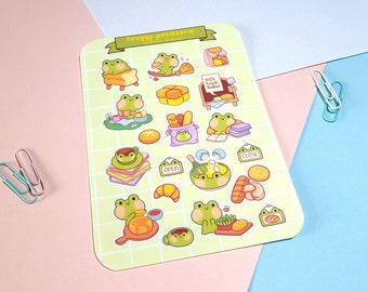 Froggy Patisserie Sticker Sheet - Cute Animal Matte Paper Decals - Kawaii Frog Kiss Cut Stickers - Journal Planner Aesthetic Bakery