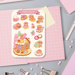 Süßer Aufkleber Bogen - Kawaii Sticker Pack - Mini Blumen Aufkleber - Handgezeichneter Lebkuchenmann
