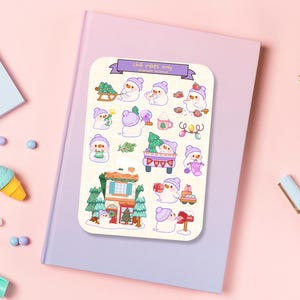 Süßer Aufkleber Bogen - Kawaii Sticker Pack - Mini Blumen Aufkleber - Handgezeichneter Weihnachten Schneemann