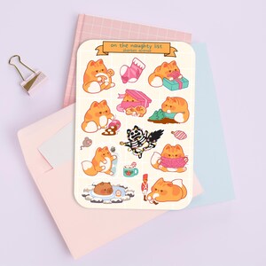 Süßer Aufkleber Bogen - Kawaii Sticker Pack - Mini Blumen Aufkleber - Handgezeichnete Weihnachtskatze