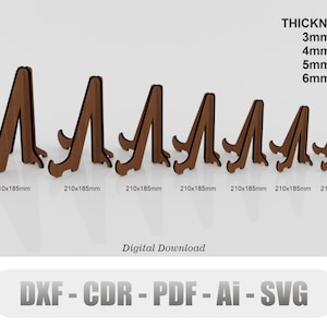 Caballete cortado con láser, tamaño 7, n.º 2, soporte para platos, marco de fotos, archivo cortado con láser Glowforge, Svg, Cdr, Ai, Pdf, Dxf