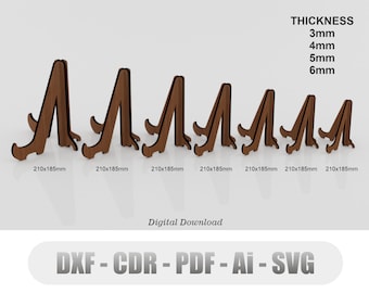 Laser cut Easel Stand 7 size No:2 , Plate Stand, Photo Frame Display, Glowforge laser cut file, Svg, Cdr, Ai, Pdf, Dxf
