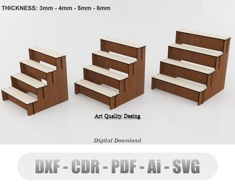 Display Stand Laser Cutting Files, 4 Shelves Display Stand Files, Vector Cdr, Svg, Ai, Dxf, Pdf Files for Wood Laser Cutting