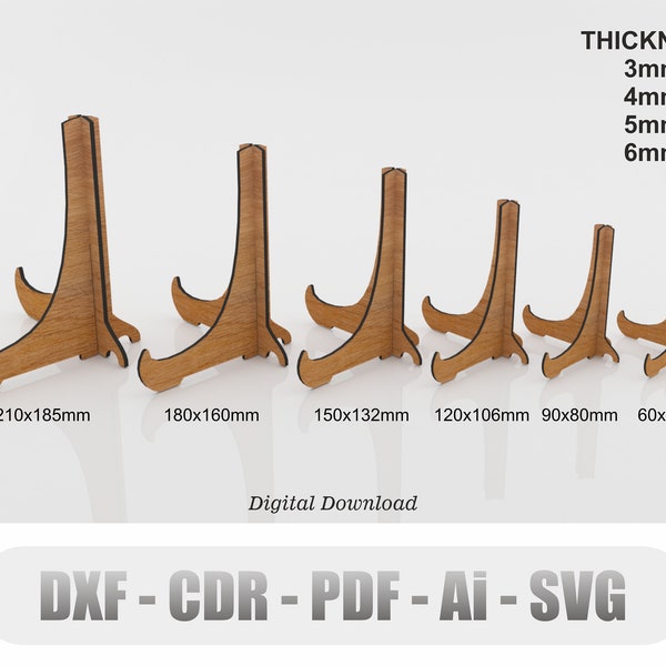 Support de chevalet découpé au laser, taille 6, support pour plaque, présentoir de cadre photo, fichier découpé au laser Glowforge, Svg, Cdr, Ai, Pdf, Dxf