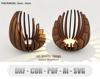 Candelabro de madera cortado con láser, archivo SVG, vectores para corte con láser, archivos Svg, Cdr, Ai, Pdf y Dxf
