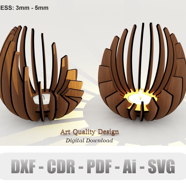 Teelicht Kerzenhalter Laser geschnitten SVG-Datei, Vektoren für die Laserschnitt. Hölzerne Kerzenhalter Lampe svg, Cdr, Ai, Pdf, Dxf Files