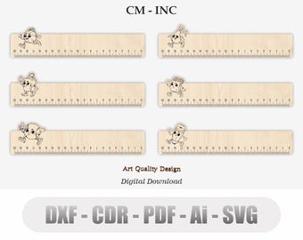 6 Different Style Ruler Part2 Laser Cutting Cm & Inc, Vector Files for Wood Laser Cutting Svg, Cdr, Ai, Pdf, Dxf