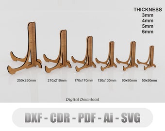 Support de chevalet découpé au laser 6 taille n° 1, support pour plaque, présentoir de cadre photo, fichier découpé au laser Glowforge, Svg, Cdr, Ai, Pdf, Dxf