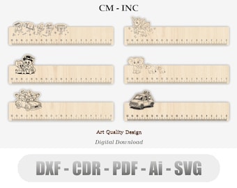 6 Different Style Ruler Laser Cutting Cm & Inc, Vector Files for Wood Laser Cutting Svg, Cdr, Ai, Pdf, Dxf