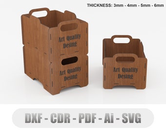 Laser Cut Stackable Storage Box (Case) Files, Laser Cut Wooden Box, Vector Files for Wood Laser Cutting Dxf, Pdf, Svg, Cdr, Ai