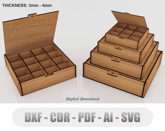 4 Different Sizes with Openable Lids Lock Box Laser Cutting Files, Storage Box Files, Vector Svg, Cdr, Ai, Pdf, Dxf Files for Laser Cutting
