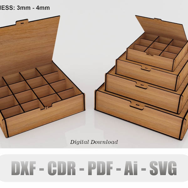 4 Different Sizes with Openable Lids Lock Box Laser Cutting Files, Storage Box Files, Vector Svg, Cdr, Ai, Pdf, Dxf Files for Laser Cutting