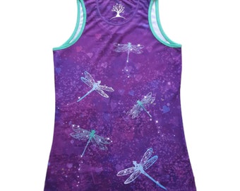 ONLY 1 XXL LEFT!! Breathable, moisture wicking recycled material, soft and lightweight for comfort, bespoke dragonfly and hearts design