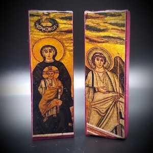 Pocket Prayer Closet Diptych- TINY Pocket Icon Duo / Eastern Orthodox Icon Set/ Miniature Icon Gift Stocking Stuffer for Advent