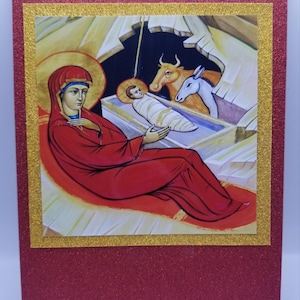 Confezione da 6 biglietti dell'Avvento/vuoti all'interno/Natività di Cristo/Vergine Maria Theotokos Chiesa cattolica ortodossa orientale biglietti di auguri natalizi