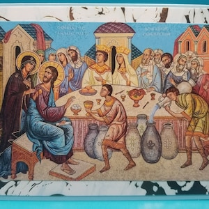 Casamento em Caná 6 pacotes em branco dentro de cartões de notas variados/cartões de felicitações da Igreja Ortodoxa Oriental/ícone ortodoxo Cristo Milagre do Vinho