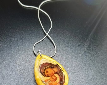 Blessed Theotokos Eastern Orthodox Icon Necklace/ Orthodox Catholic Gift/ Orthodox icon resin pendant 925 silver-plated/Virgin Mary