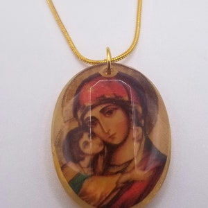 Holy Theotokos and Christ Orthodox Pendant Necklace / Handmade