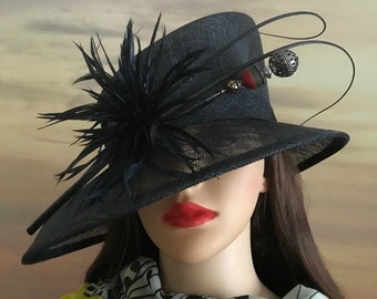 Dark Grey occasion hat by John Lewis with bespoke hat pin summer / garden party / wedding / Derby