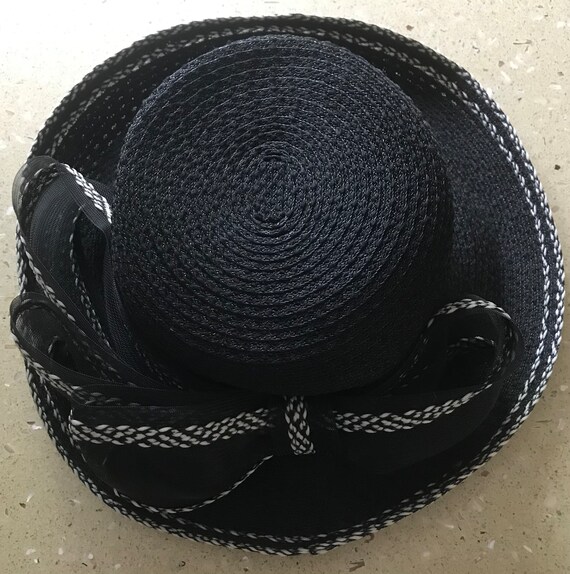 Vintage black and white natural fibre summer hat … - image 6