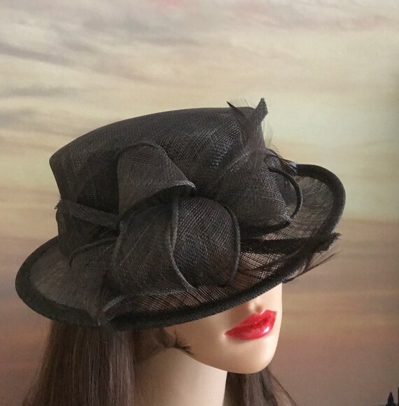 Dark chocolate brown wedding hat with brown feath… - image 2