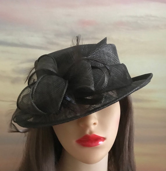 Dark chocolate brown wedding hat with brown feath… - image 3