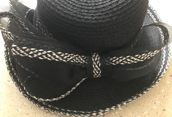 Vintage black and white natural fibre summer hat … - image 7