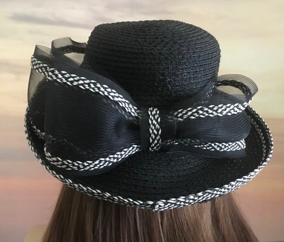 Vintage black and white natural fibre summer hat … - image 3