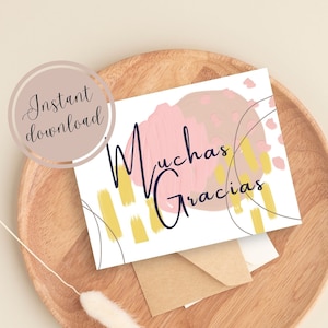 Thank You Blank Greeting Card Instant Digital Download PDF 5x7 card Tarjetas en espanol Muchas Gracias Modern Abstract Minimalist design