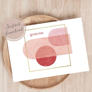 Blanko Danke Muchas Gracias Karte Aquarell Design Moderne Abstrakte Malerei Sofortiger Digitaler Download Printable PDF Carta de gracias