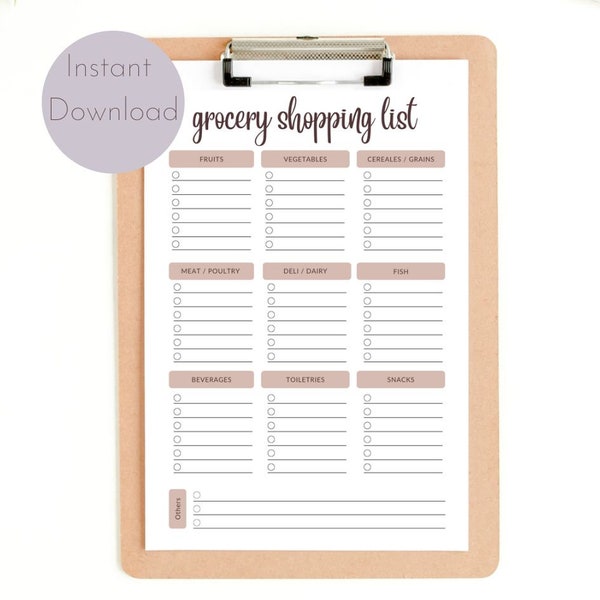 Grocery List Printable Simple layout easy to use Family Planner Weekly Meal Planner Kitchen Organizer To Buy task list Instant Download PDF