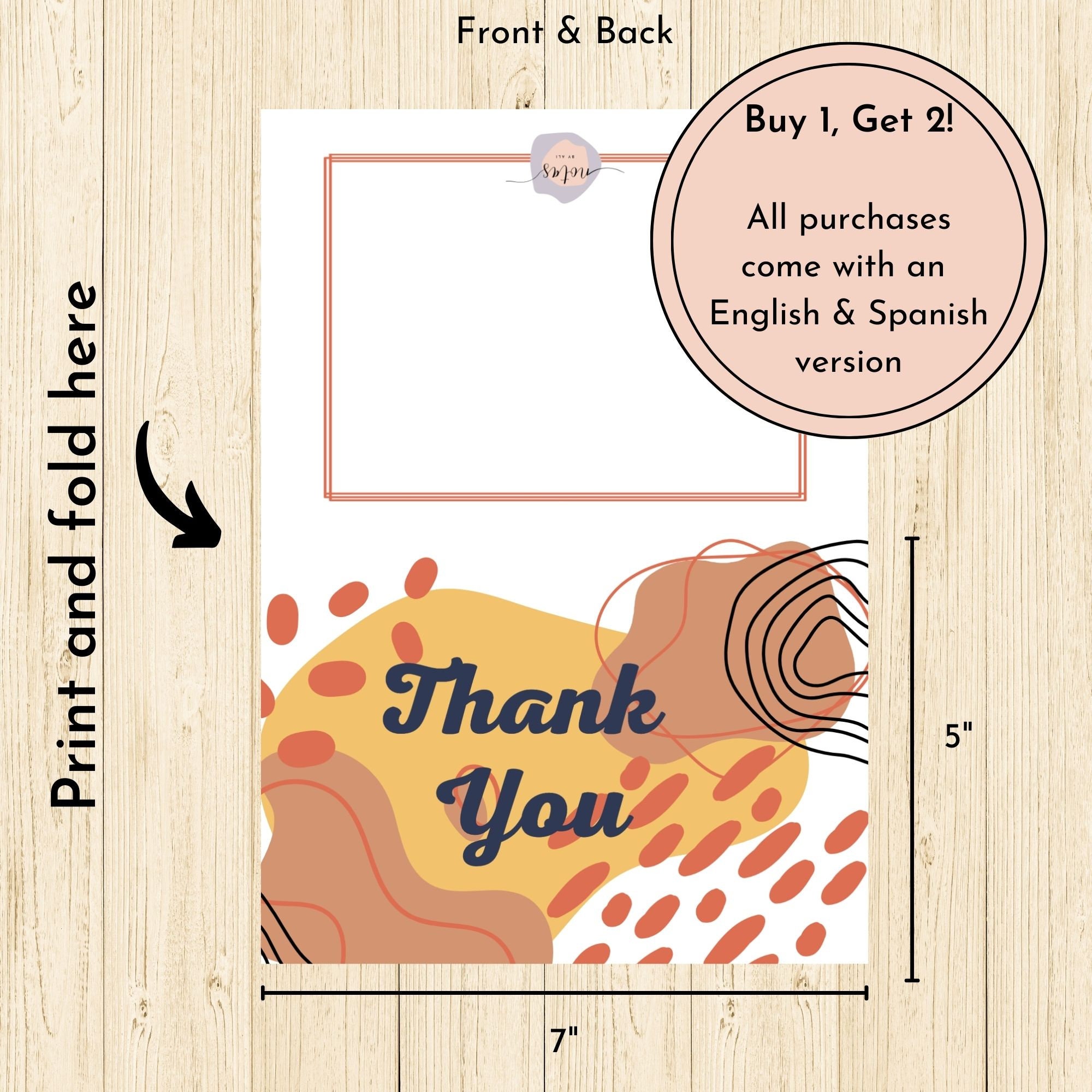 Thank You Blank Greeting Card Instant Digital Download PDF 5x7 Card ...