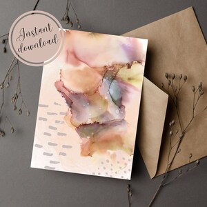 Tarjeta de diseño de acuarela en blanco Mensaje DIY Tarjeta personalizable Descarga instantánea digital Tarjeta personalizada imprimible Expresionismo de arte abstracto