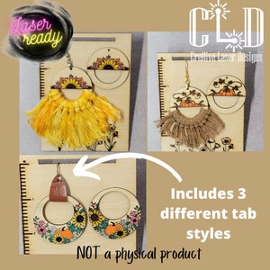 Macrame and leather boho pumpkins and sunflowers Dangle Earrings laser ready file, Glowforge and Laser tested, Hanging Earrings, fall autumn