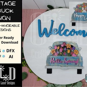 Vintage LKW LKW Willkommensschild: Laser Cut Design als Vorlage (SVG, DXF, AI, png, pdf- Digital Download)