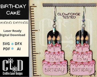 Cute whimsical birthday cake dangle earrings laser ready files, pumpkins, Wood Earring SVG, Glowforge, acrylic, unique design