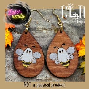 Boo bees Halloween ghost bee earrings laser ready file ~ cute bee ghosts - funny boo-bees earrings ~ single layer design