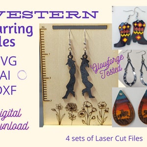 Western Earrings Bundle, File for Glowforge or Laser Cutter,Diode Laser,Dangle Earrings,Wood Earring SVG File,Cowboy,Horse,Sunset,Horseshoes