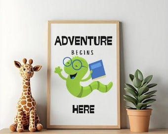 Wall Art for Kids • Reading is Fundamental • Bookworm Reading Poster ...
