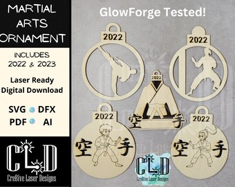 Customizable Martial Arts Ornament Bundle Laser Cut Files (SVG, DXF, AI, png, pdf- Digital Download)