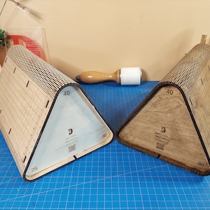 Bloco triangular de 3 ângulos para dobrar couro - MÉTRICO - Dobramento de carteira de couro - ferramenta de couro compensado