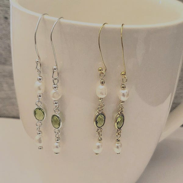 Ohrringe Gold & Silber 925 Sterling Silber Peridot und Süßwasserperlen