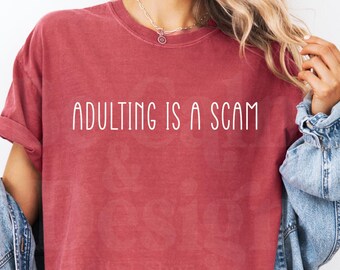 Adulting Is A Scam PNG, sarkastyczny cytat (pobranie cyfrowe)