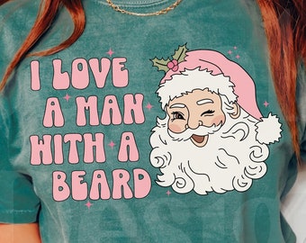Retro Pink Santa, Funny Beard Christmas Shirt PNG (Digital Download)