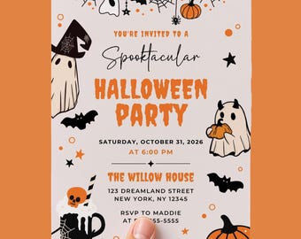 Halloween Party Invitation, Spooky Halloween Party, Ghost Halloween Party, Editable Canva Template 5"x 7", Digital Download